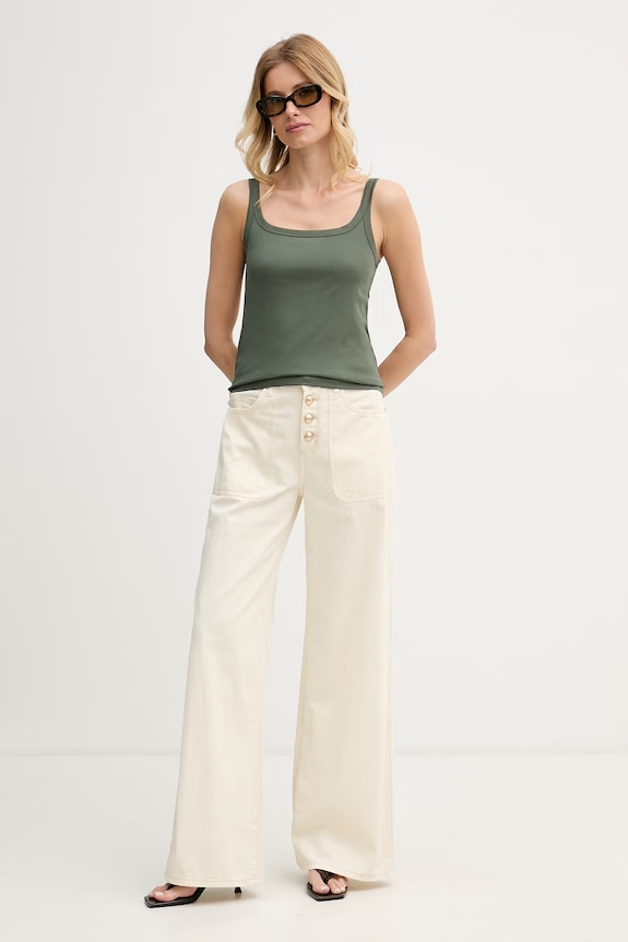 United Colors of Benetton top de damă din bumbac 39JSDH01F verde SS26