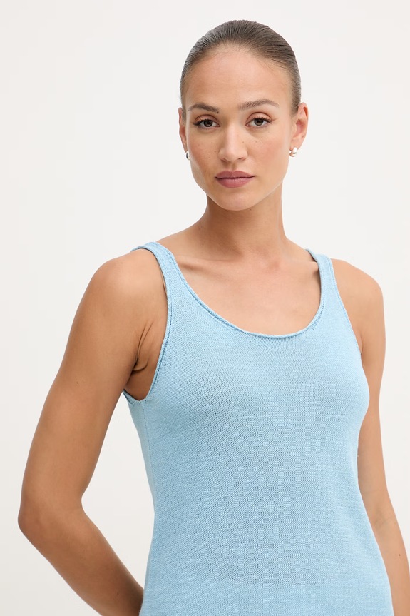 United Colors of Benetton top de damă din in albastru 1MMXDH01M
