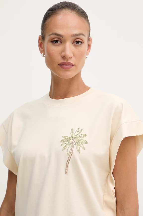United Colors of Benetton t-shirt γυναικείο βαμβακερό μπεζ 3DCJD10D0