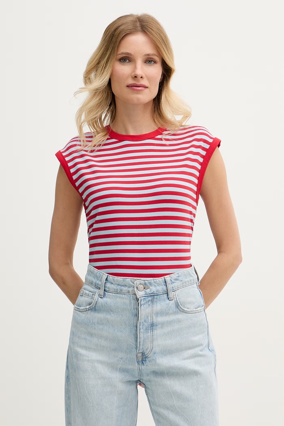 United Colors of Benetton top da donna in cotone con elastan rosso 3NAFD10D3