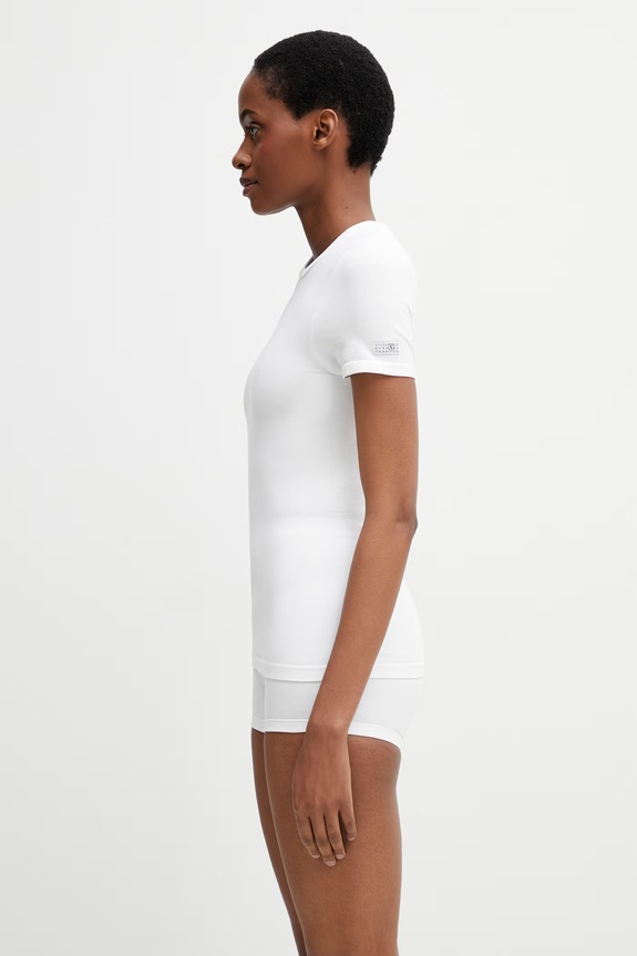 MM6 Maison Margiela tricou de lenjerie intimă de damă cu bumbac MKMU40010 alb SS26