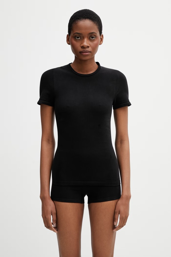 MM6 Maison Margiela tricou de lenjerie intimă pentru femei cu bumbac negru MKMU40010