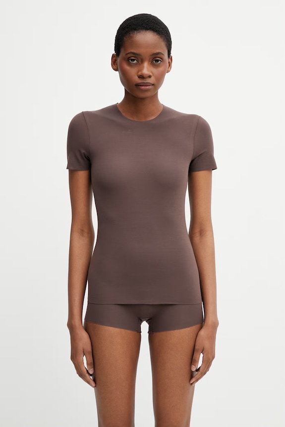 MM6 Maison Margiela tricou de lenjerie intimă de damă cu bumbac maro MKM300040