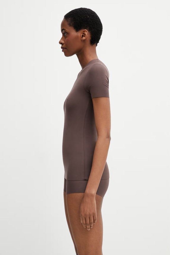 MM6 Maison Margiela tricou de lenjerie intimă de damă cu bumbac MKM300040 maro SS26