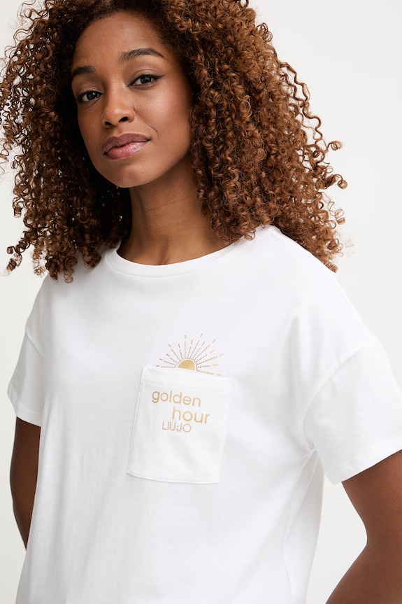 Liu Jo T-shirt damski bawełniany beżowy VA6161.JS923