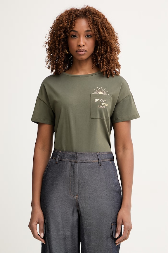 Liu Jo T-shirt damski bawełniany zielony VA6161.JS923