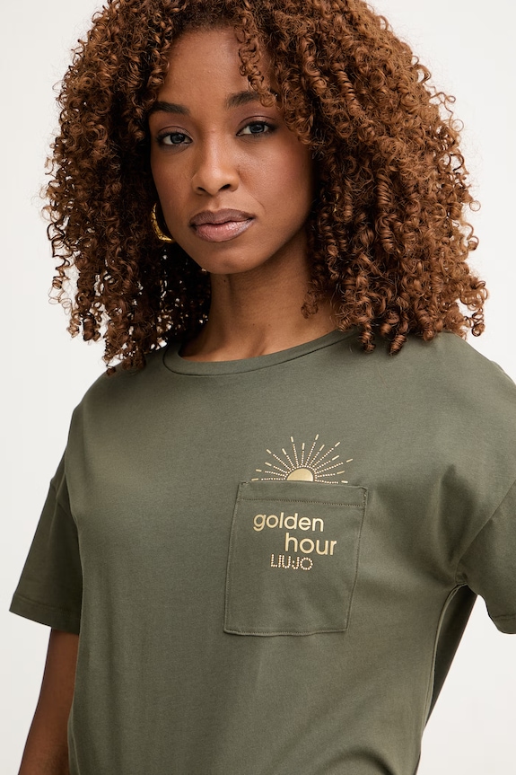 Odzież Liu Jo T-shirt damski bawełniany VA6161.JS923 zielony