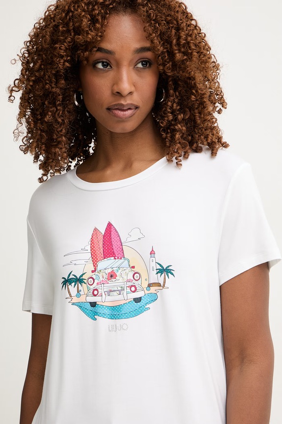 Liu Jo T-shirt damski z wiskozy biały VA6168.JS360
