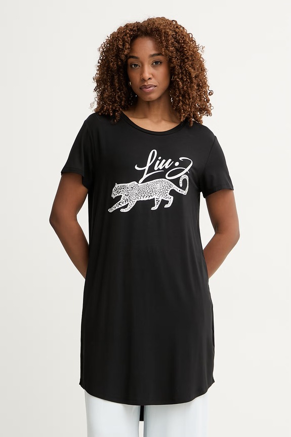 Liu Jo T-shirt damski z wiskozy czarny VA6168.JS360