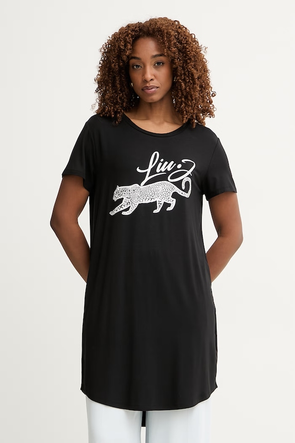 Liu Jo T-shirt damski z wiskozy czarny VA6168.JS360