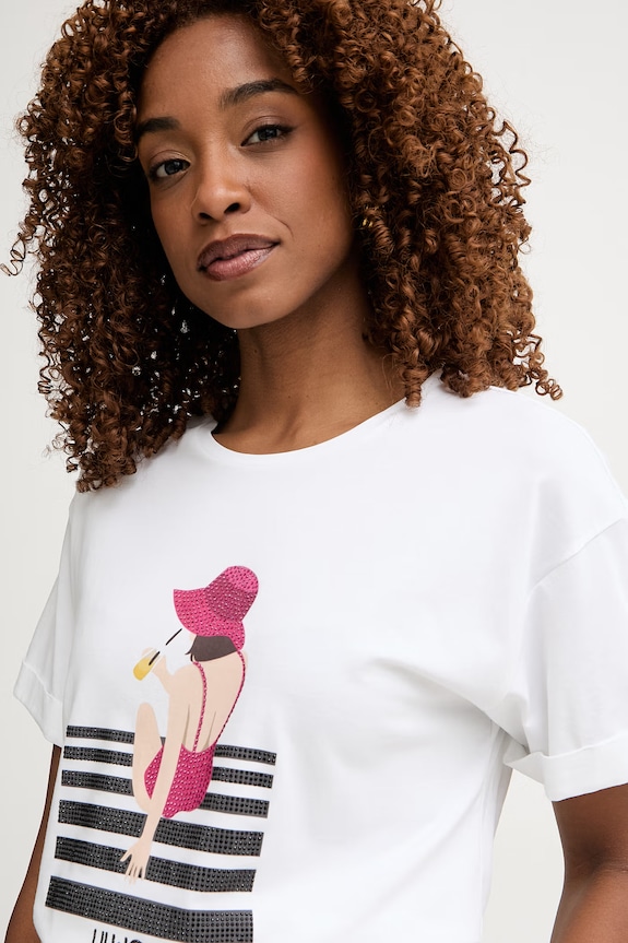 Liu Jo T-shirt damski bawełniany z elastanem biały VA6170.JS003