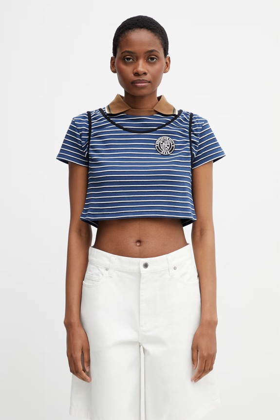 Andersson Bell crop top s bavlnou dámský námořnická modř atb1559w