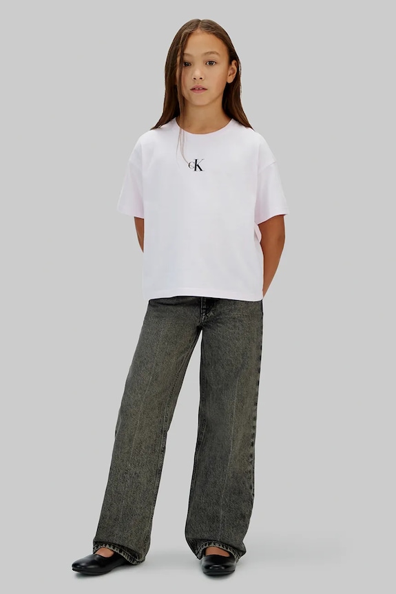 Dječja pamučna majica kratkih rukava Calvin Klein Jeans roza IG0IG02136.128.176.PPY2