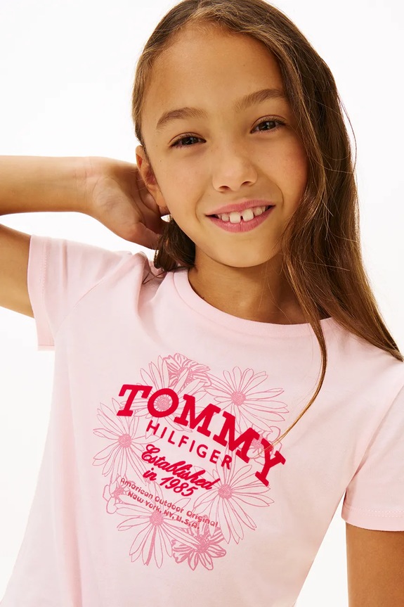 Παιδικό βαμβακερό μπλουζάκι Tommy Hilfiger KG0KG09257.116.122.PPY2 ροζ