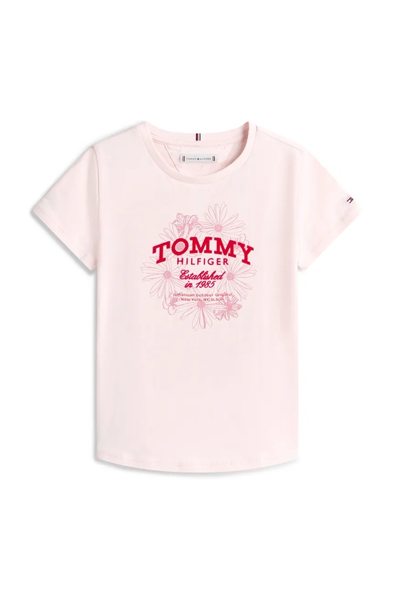 Dječja pamučna majica kratkih rukava Tommy Hilfiger KG0KG09257.128.176.PPY2 roza SS26