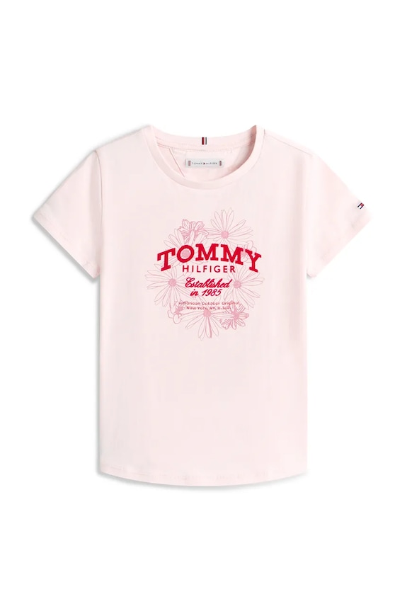 Dječja pamučna majica kratkih rukava Tommy Hilfiger KG0KG09257.128.176.PPY2 roza SS26