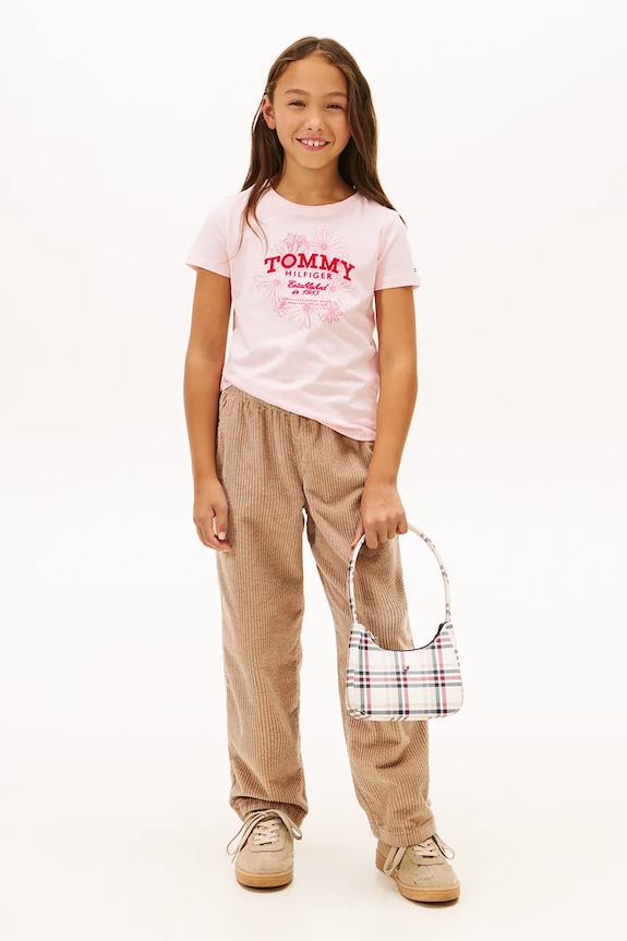 Djevojčice Dječja pamučna majica kratkih rukava Tommy Hilfiger KG0KG09257.128.176.PPY2 roza