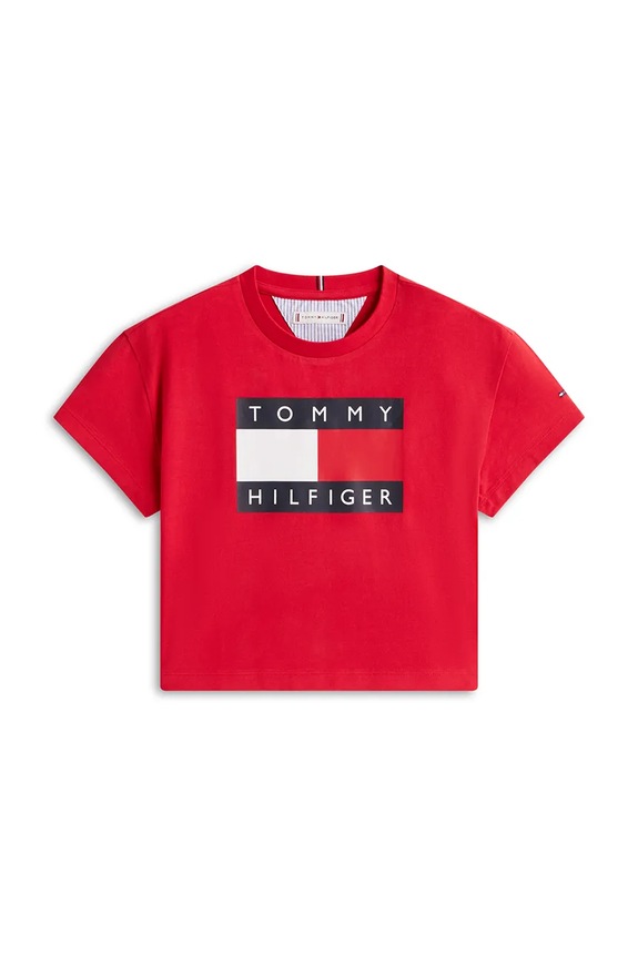 Dječja pamučna majica kratkih rukava Tommy Hilfiger KG0KG09289.116.122.PPY2 crvena SS26
