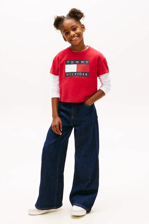 Djevojčice Dječja pamučna majica kratkih rukava Tommy Hilfiger KG0KG09289.116.122.PPY2 crvena