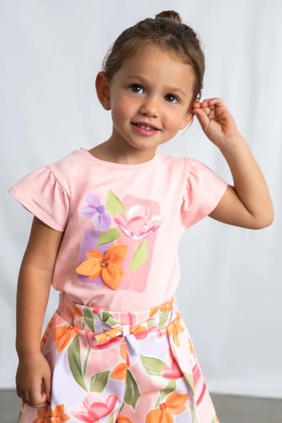 Mayoral t-shirt dziecięcy z elastanem różowy 3007.6E.Mini.PPY2
