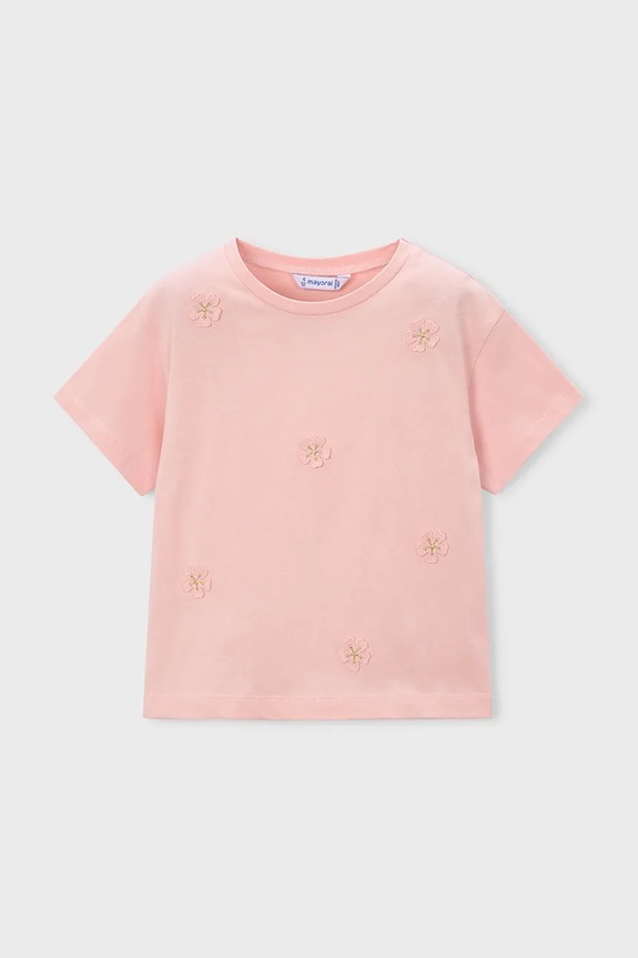 Mayoral t-shirt bawełniany dziecięcy aplikacja różowy 3013.6H.Mini.PPY2