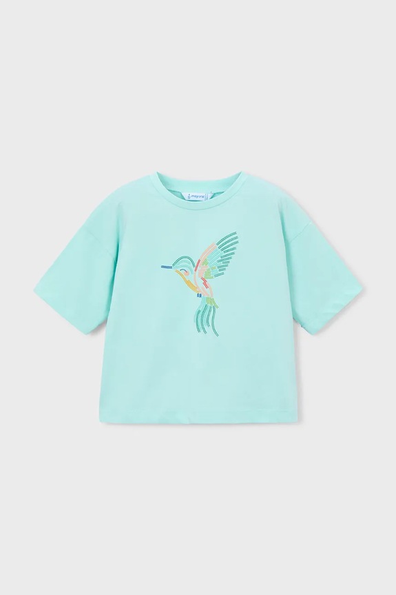 Mayoral t-shirt bawełniany dziecięcy 3016.6K.Mini.PPY2 turkusowy SS26