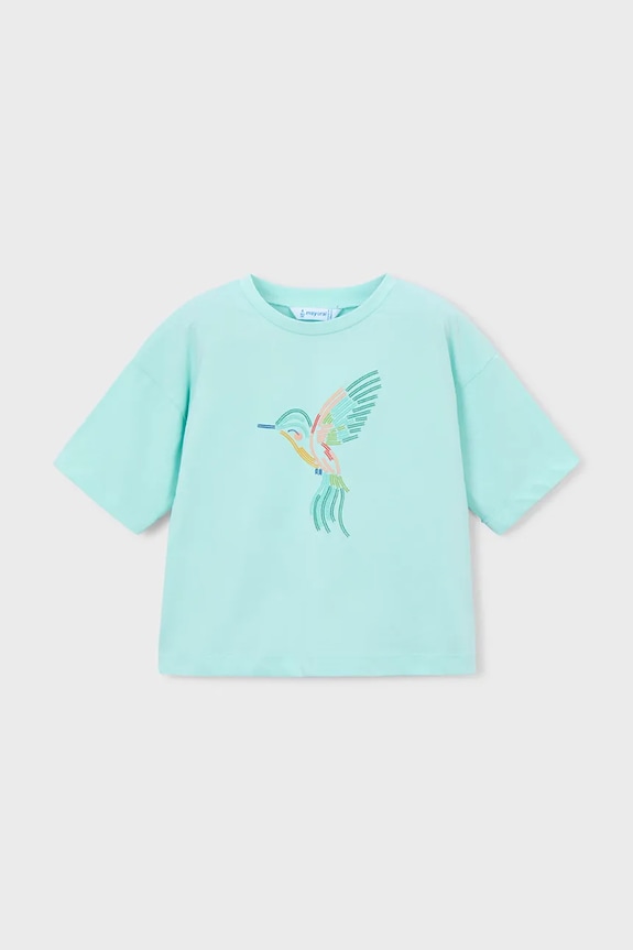 Mayoral t-shirt bawełniany dziecięcy 3016.6K.Mini.PPY2 turkusowy SS26
