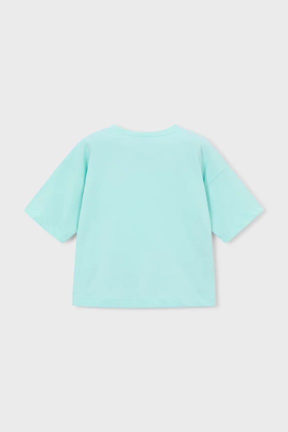 Dziewczynka Mayoral t-shirt bawełniany dziecięcy 3016.6K.Mini.PPY2 turkusowy