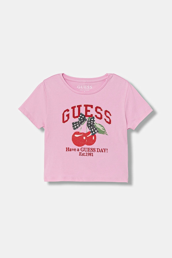 Παιδικό μπλουζάκι Guess στάμπα ροζ J6RI06.K6YW4.PPY2