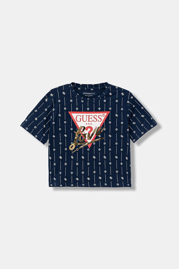 Παιδικό μπλουζάκι Guess εμπριμέ σκούρο μπλε J6RI08.K6YW4.PPY2