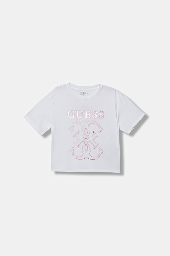 Παιδικό βαμβακερό μπλουζάκι Guess στάμπα λευκό J6RI22.K8HM4.PPY2