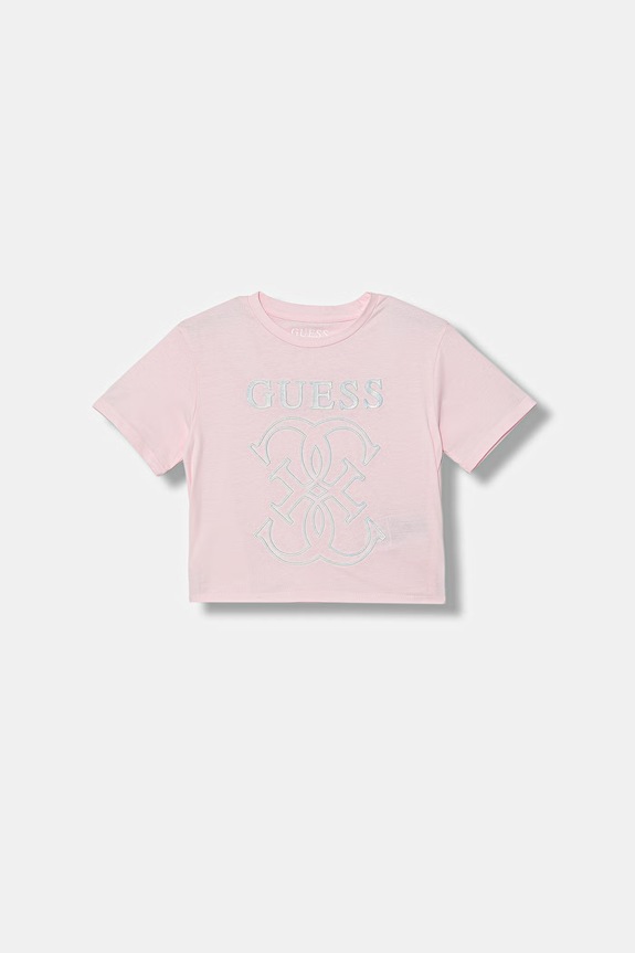 Παιδικό βαμβακερό μπλουζάκι Guess στάμπα ροζ J6RI22.K8HM4.PPY2