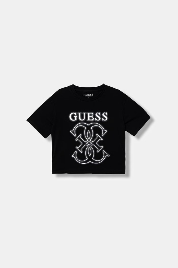 Παιδικό βαμβακερό μπλουζάκι Guess στάμπα μαύρο J6RI22.K8HM4.PPY2