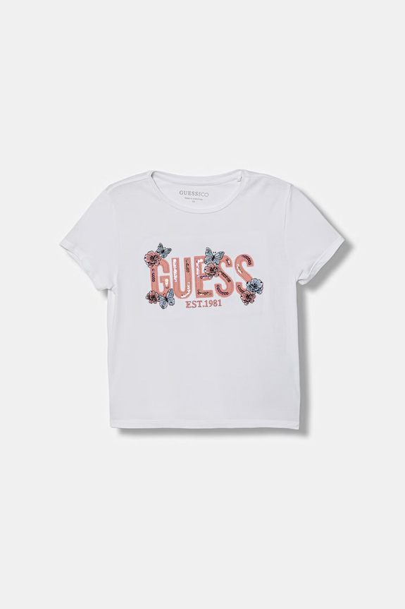 Παιδικό μπλουζάκι Guess απλικέ λευκό J6RI34.K6YW4.PPY2