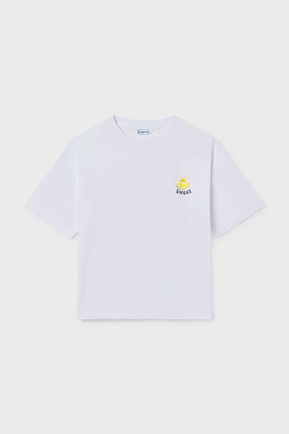 Mayoral t-shirt bawełniany dziecięcy nadruk biały 6011.8G.Junior.PPY2