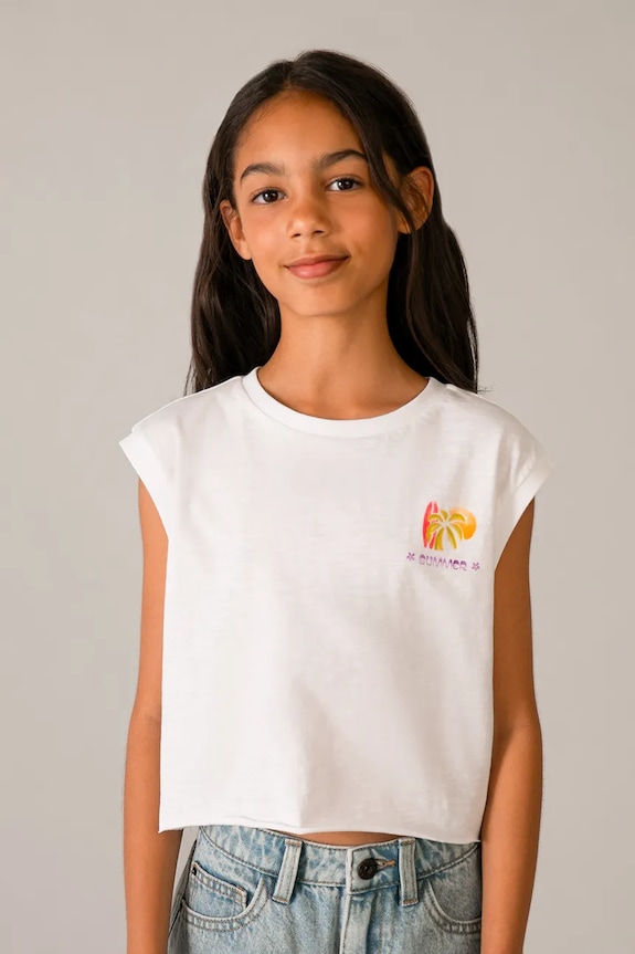 Mayoral top din bumbac pentru copii print alb 6014.8E.Junior.PPY2