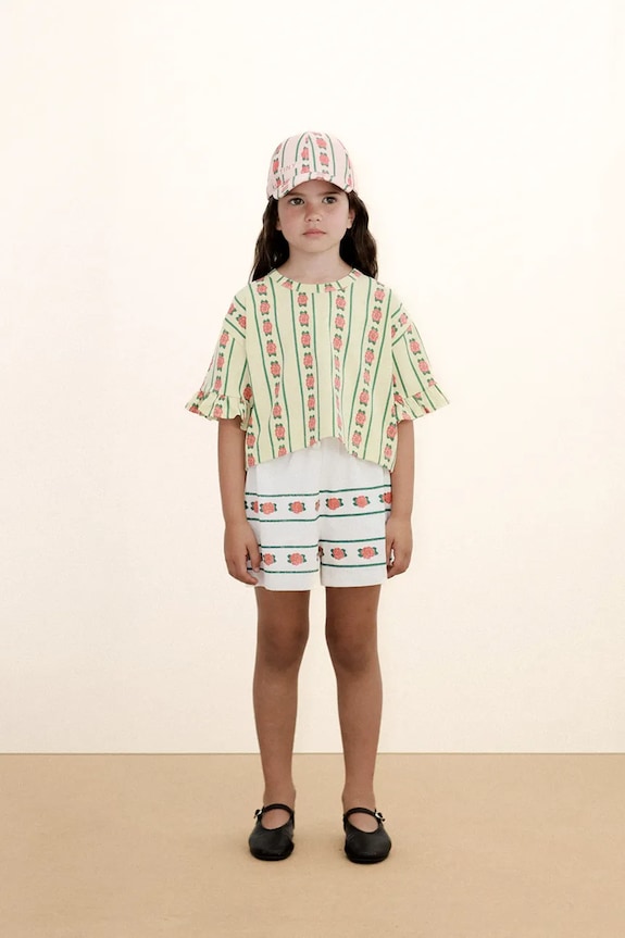 Tinycottons gyerek pamut póló ROSE PATTERN CROP TEE pamut sárga SS26.031