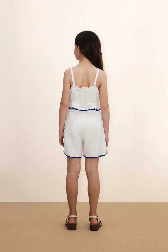 Detský top s prímesou ľanu Tinycottons SWANS BOWS LINEN TOP SS26.230 biela
