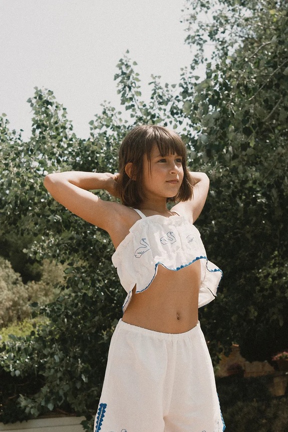 Detský top s prímesou ľanu Tinycottons SWANS BOWS LINEN TOP SS26.230