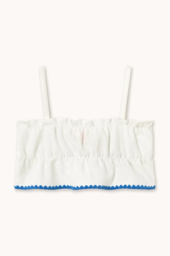 Dievča Detský top s prímesou ľanu Tinycottons SWANS BOWS LINEN TOP SS26.230 biela