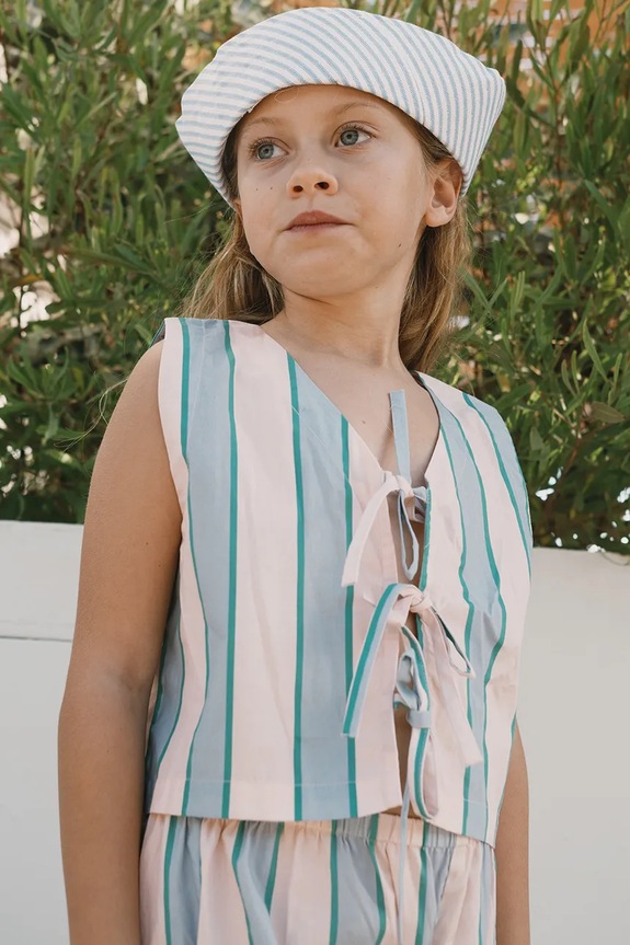 Tinycottons cămașă de bumbac pentru copii RETRO STRIPES BOWS VEST cu modele albastru SS26.278