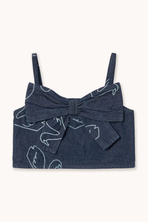 Tinycottons top in jeans per bambini BIG SWANS DENIM BOW TOP SS26.328 blu SS26