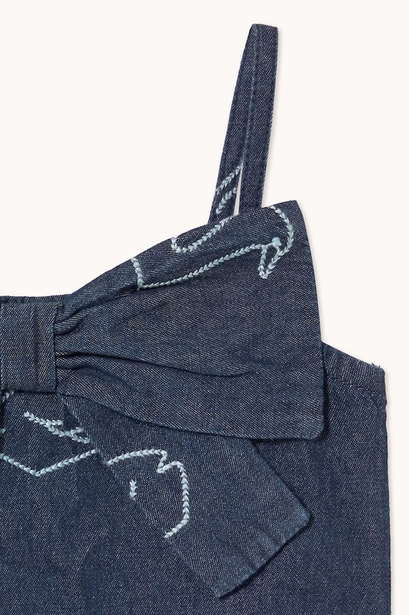 Tinycottons top in jeans per bambini BIG SWANS DENIM BOW TOP blu SS26.328