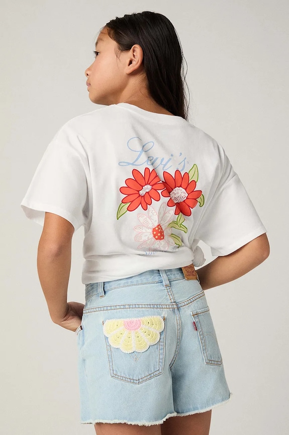 Dječja majica kratkih rukava Levi's LEVIS FLORAL OVERSIZED TEE okrugli bijela 4EP700
