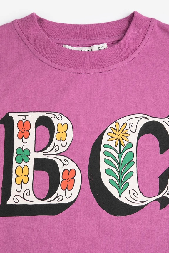 Dziewczynka Bobo Choses t-shirt bawełniany dziecięcy Spring Letters 126AC007 fioletowy