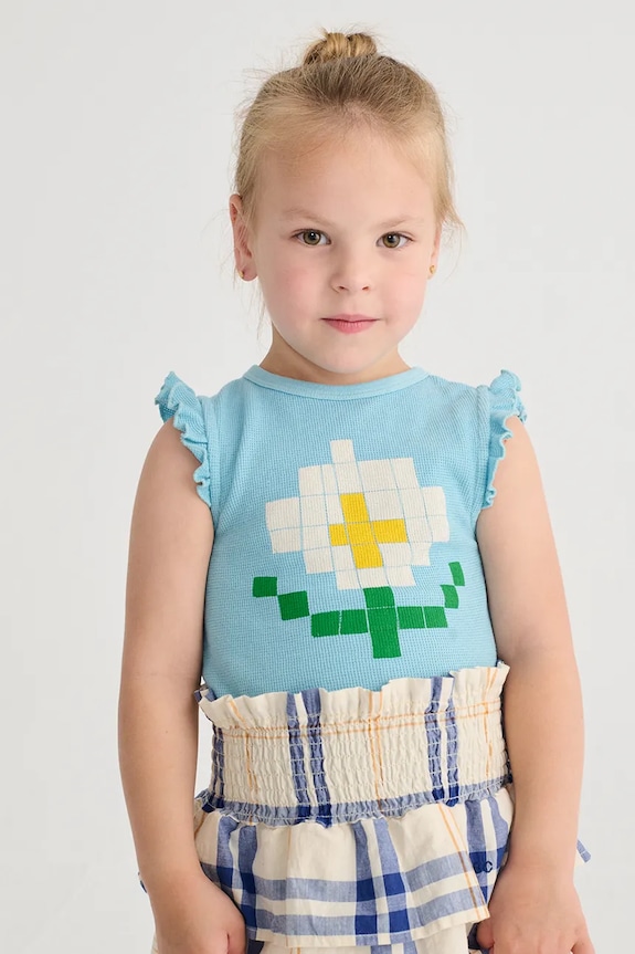 Bobo Choses top din bumbac pentru copii Pixel Daisy print albastru 126AC029
