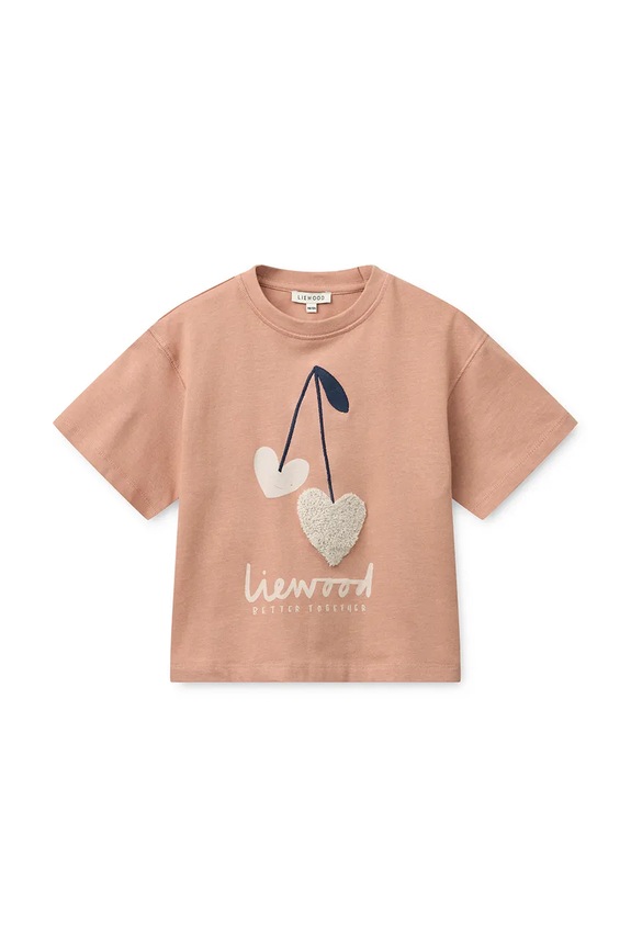 Παιδικό βαμβακερό μπλουζάκι Liewood Tyler Placement SS T-shirt στάμπα ροζ LW20637.PPY2