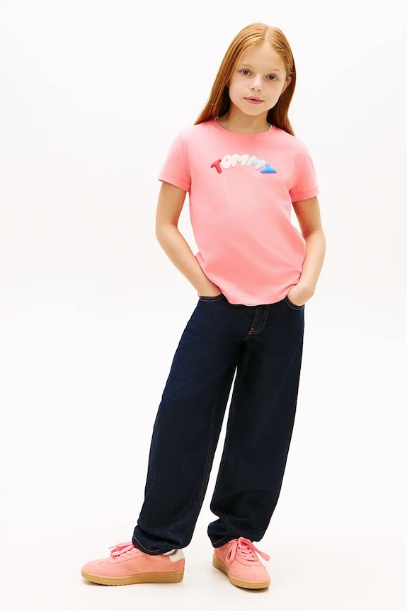 Dievča Tommy Hilfiger tričko detské bavlnené KG0KG09246.128.176.PPY2 ružová