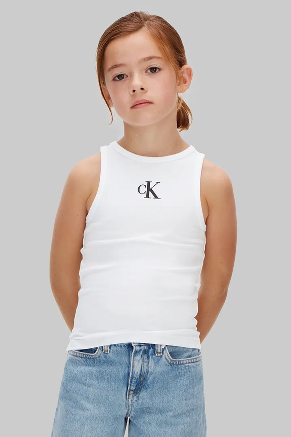 Calvin Klein Jeans top dziecięcy bawełniany biały LVCKSJB10G.128.176.PPY2