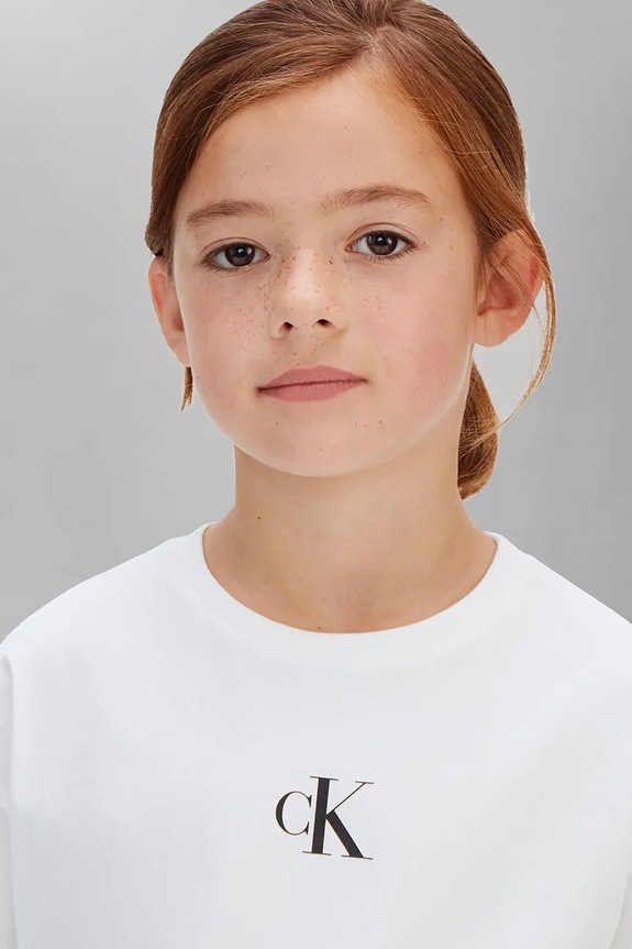 Calvin Klein Jeans T-shirt dziecięcy bawełniany LVCKSJA16G.128.176.PPY2 biały